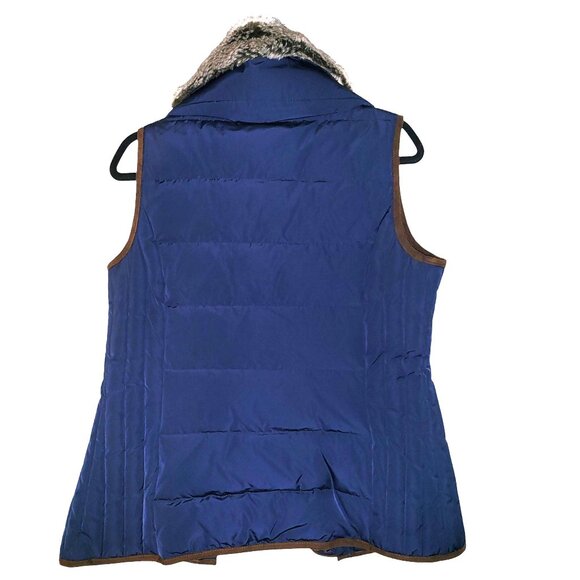 G.H. Bass & Co. | Faux Fur Trim Navy Blue, Brown Outline Puffer Vest - Picture 4 of 15